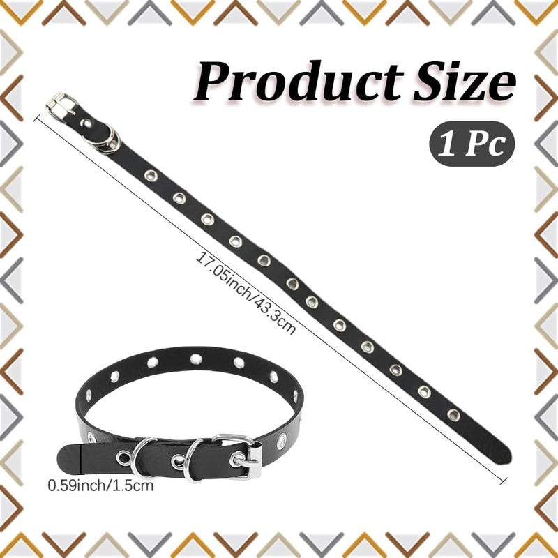 CALFOVERA Black Cowhide Leather Choker for Women Jewelry Adjustable Gothic Style Plain Genuine Leather Collar Chain Punk Design Circle Short Necklace for Costume Jewelry Party Cosplay Gift - Image 2
